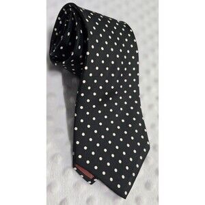 Vintage Bert Pulitzer Silk Neck Tie Black With White Polka Dots Classic Prep